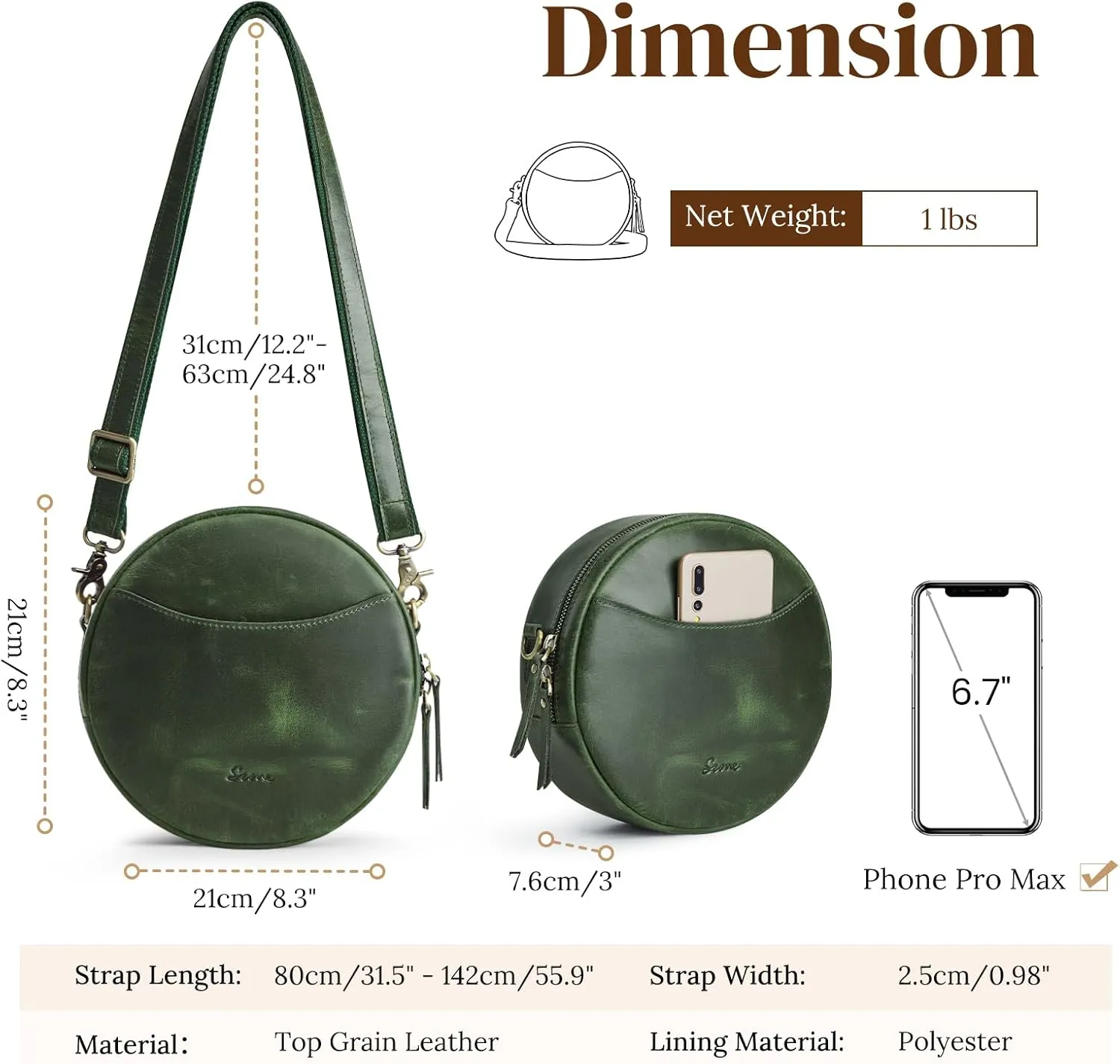 S-ZONE Leather Crossbody Bags for Women Trendy Circle Cross Body Shoulder Bag Designer Round Purses