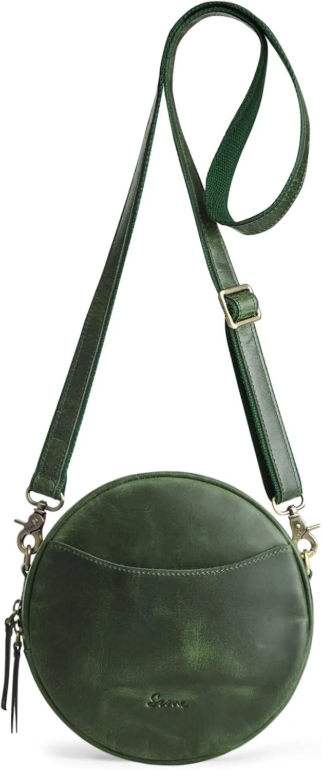 S-ZONE Leather Crossbody Bags for Women Trendy Circle Cross Body Shoulder Bag Designer Round Purses