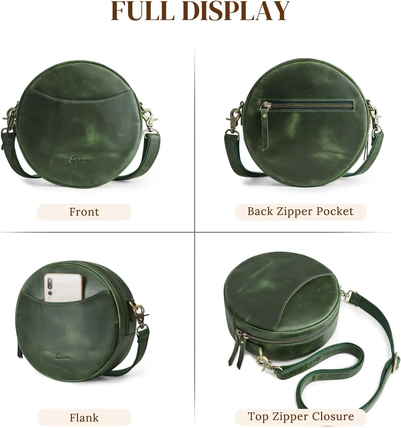 S-ZONE Leather Crossbody Bags for Women Trendy Circle Cross Body Shoulder Bag Designer Round Purses