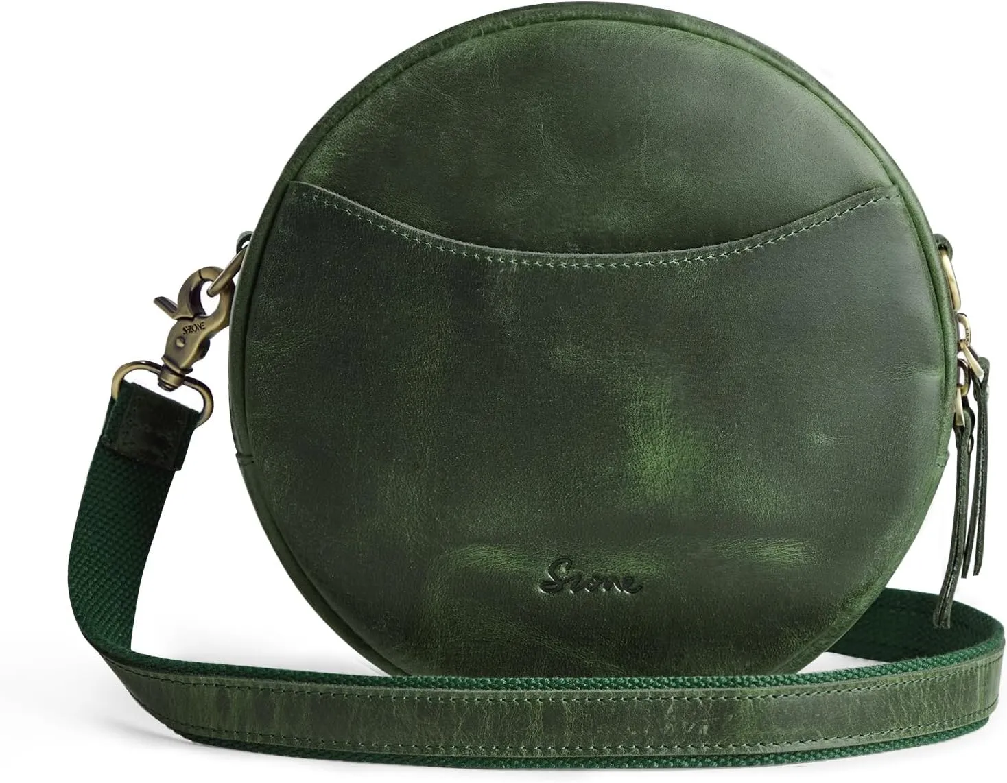 S-ZONE Leather Crossbody Bags for Women Trendy Circle Cross Body Shoulder Bag Designer Round Purses