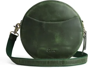 S-ZONE Leather Crossbody Bags for Women Trendy Circle Cross Body Shoulder Bag Designer Round Purses