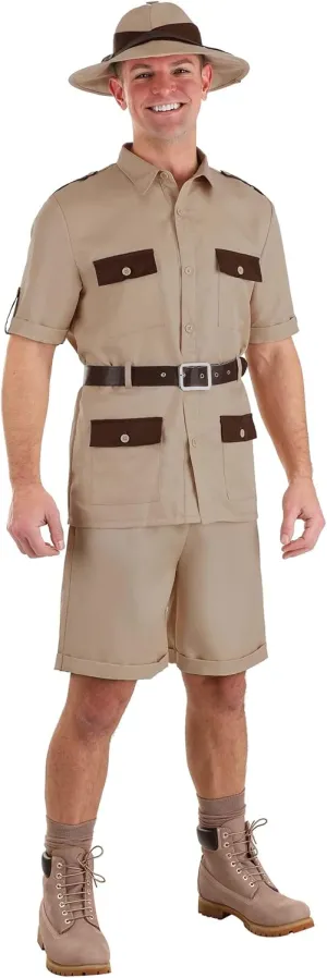 Safari Explorer Costume for Adults - Shirt, Shorts, Hat & Belt with Functional Pockets