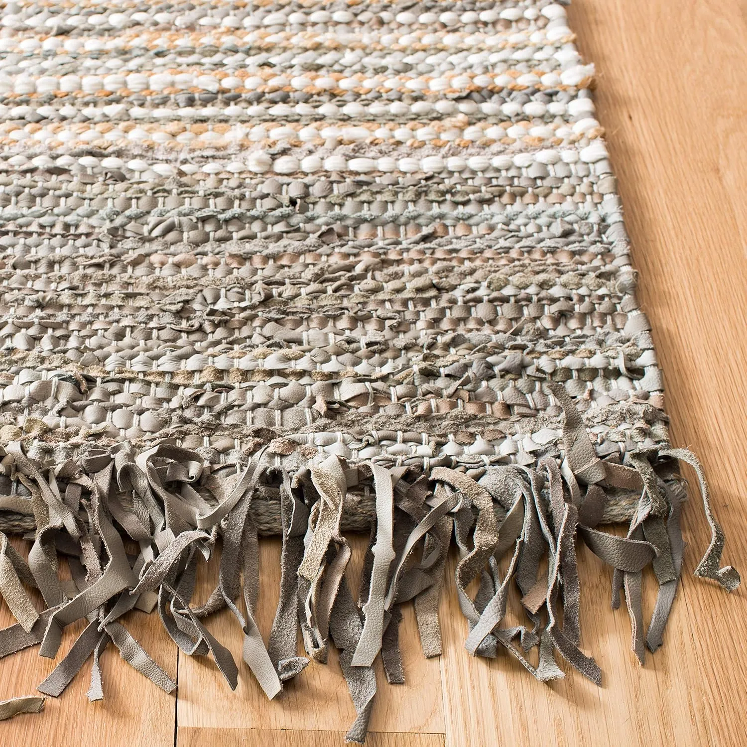 SAFAVIEH Vintage Leather Collection Runner Rug - 2'3" x 9', Grey & Multi, Handmade Boho Fringe Leather, Ideal for High Traffic Areas in Living Room, Bedroom (VTL373A)