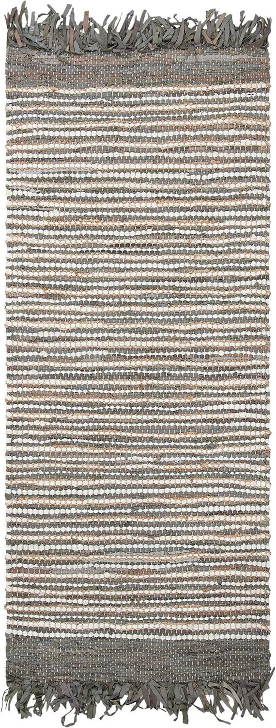 SAFAVIEH Vintage Leather Collection Runner Rug - 2'3" x 9', Grey & Multi, Handmade Boho Fringe Leather, Ideal for High Traffic Areas in Living Room, Bedroom (VTL373A)