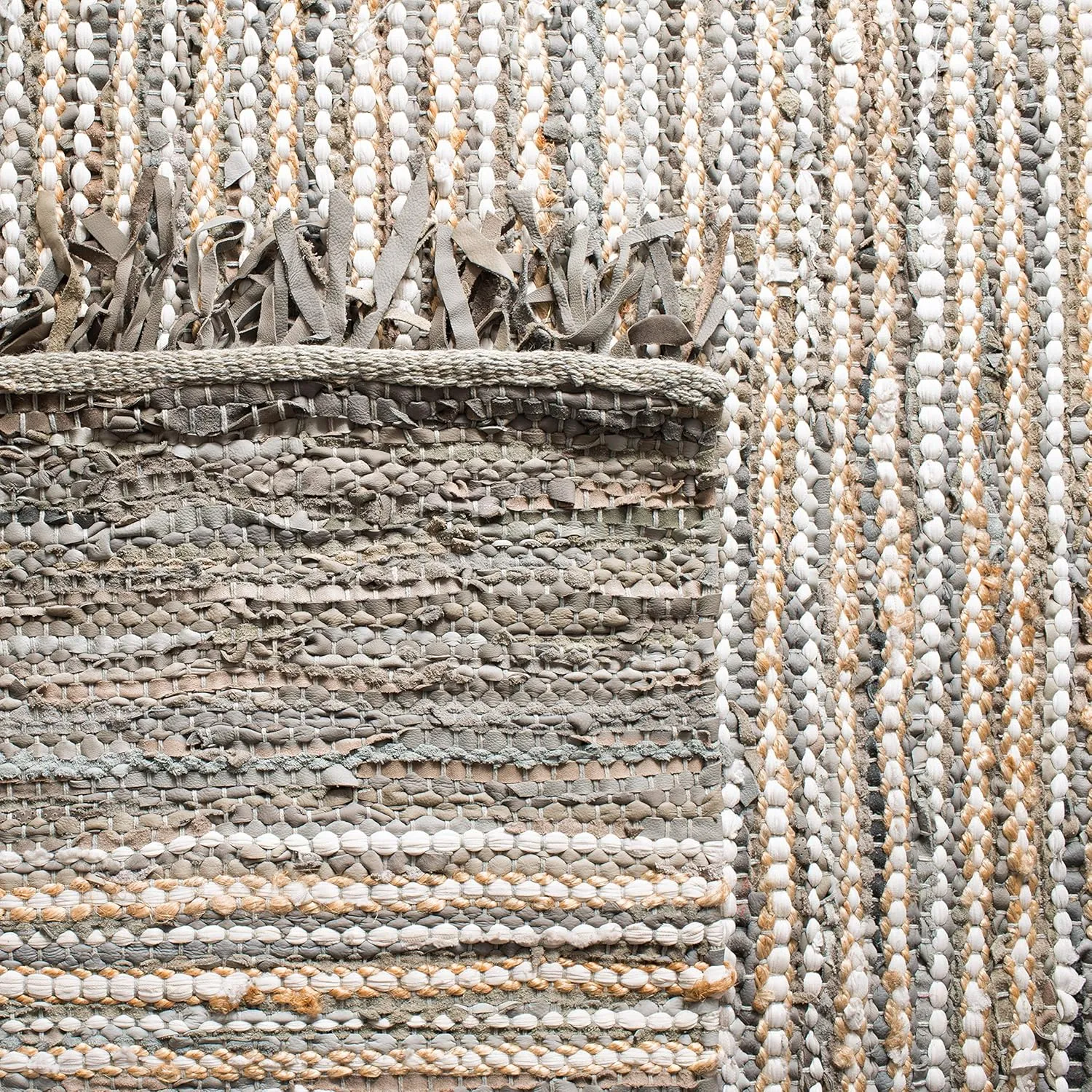 SAFAVIEH Vintage Leather Collection Runner Rug - 2'3" x 9', Grey & Multi, Handmade Boho Fringe Leather, Ideal for High Traffic Areas in Living Room, Bedroom (VTL373A)