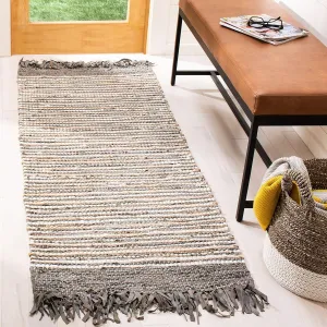 SAFAVIEH Vintage Leather Collection Runner Rug - 2'3" x 9', Grey & Multi, Handmade Boho Fringe Leather, Ideal for High Traffic Areas in Living Room, Bedroom (VTL373A)