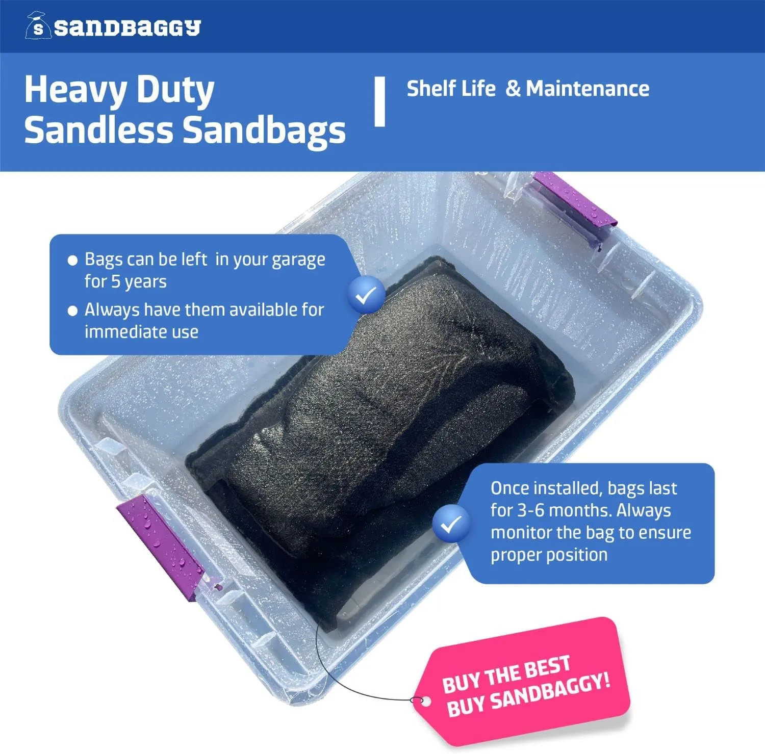 Sandbaggy 14" x 26" Water Activated Sandless Sandbags - Flood Barriers, Erosion Control (Black) - Made in The USA (1 Sandbag)