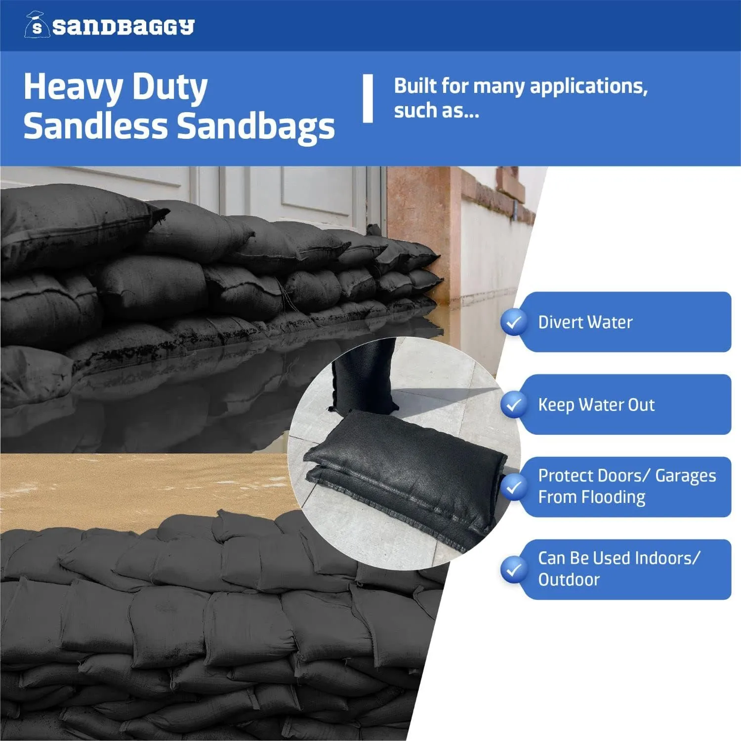 Sandbaggy 14" x 26" Water Activated Sandless Sandbags - Flood Barriers, Erosion Control (Black) - Made in The USA (1 Sandbag)