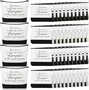 Sanwuta 80 Pcs Inspirational Canvas Makeup Bags Keychains Set Graduation Gifts Teacher Appreciation Gifts Bulk for Employees Women (Awesome Sign)