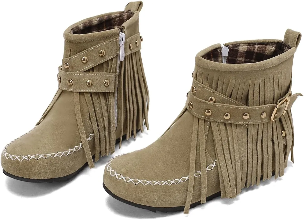 Scaoruki Women Casual Ankle Boots Flat Fringe Mocassion Booties