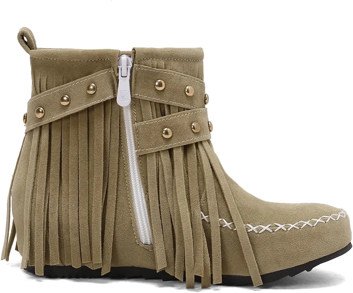 Scaoruki Women Casual Ankle Boots Flat Fringe Mocassion Booties