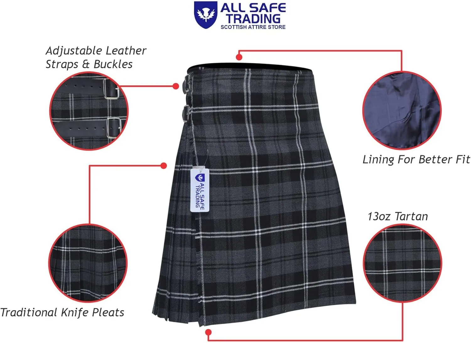 Scottish Men's 8 Yard Tartan Kilt, Highland Wedding Kilt