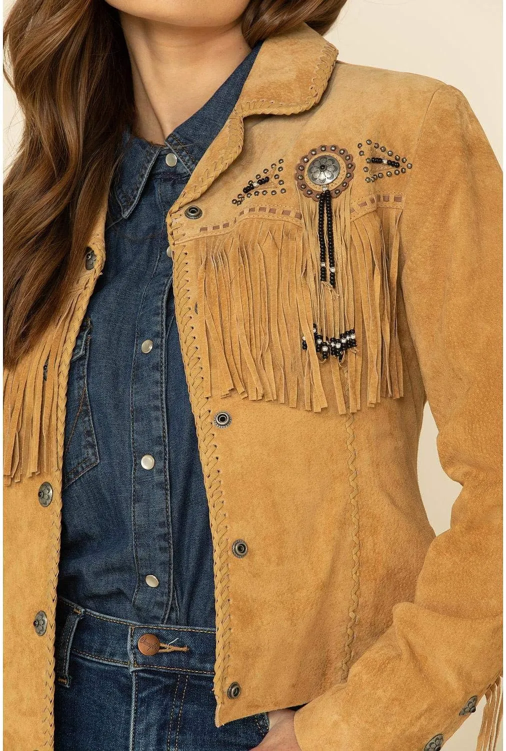 Scully Women's Fringe and Beaded Boar Suede Leather Jacket - L152-86