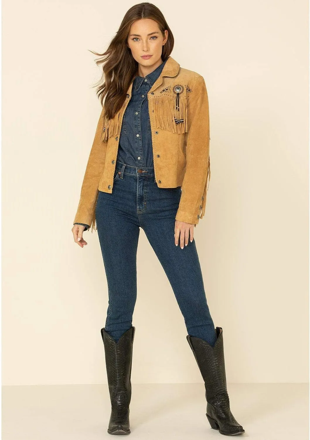 Scully Women's Fringe and Beaded Boar Suede Leather Jacket - L152-86