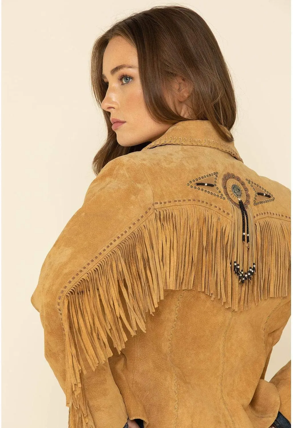 Scully Women's Fringe and Beaded Boar Suede Leather Jacket - L152-86