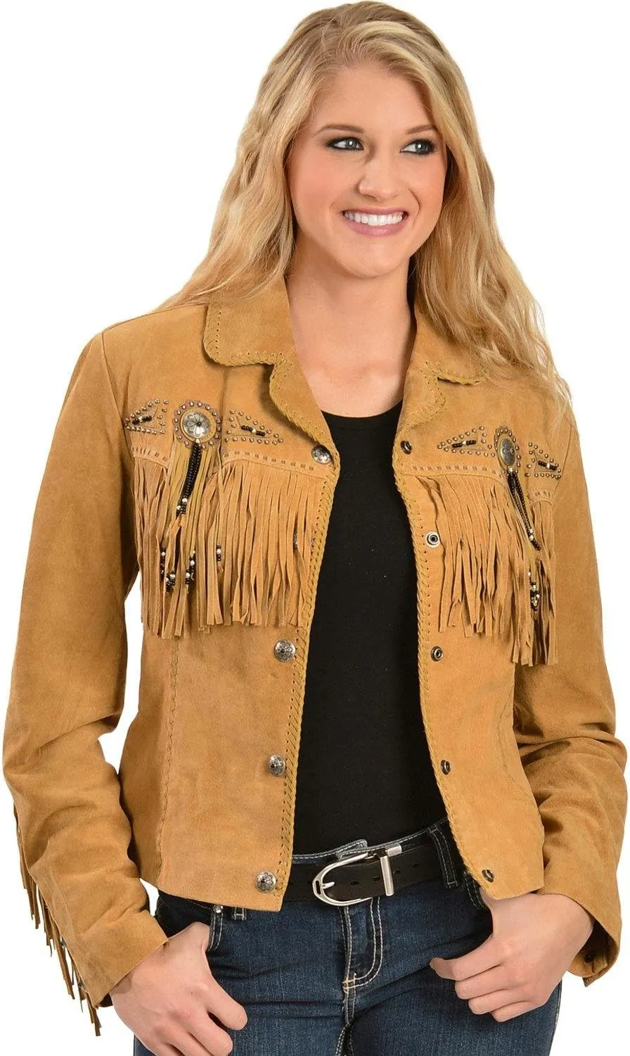 Scully Women's Fringe and Beaded Boar Suede Leather Jacket - L152-86