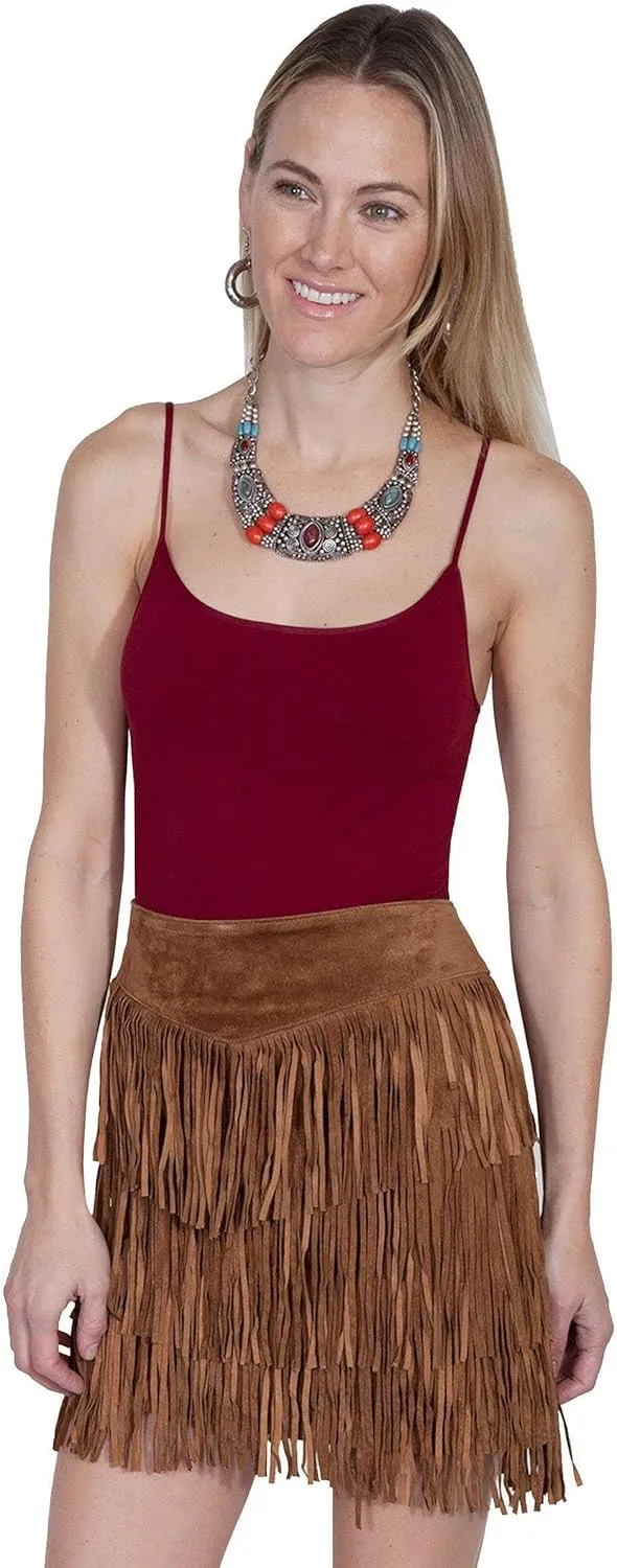 Scully Women's Fringe Tiered Suede Mini Skirt - L704-Trq