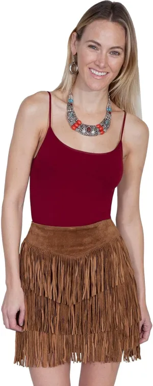 Scully Women's Fringe Tiered Suede Mini Skirt - L704-Trq