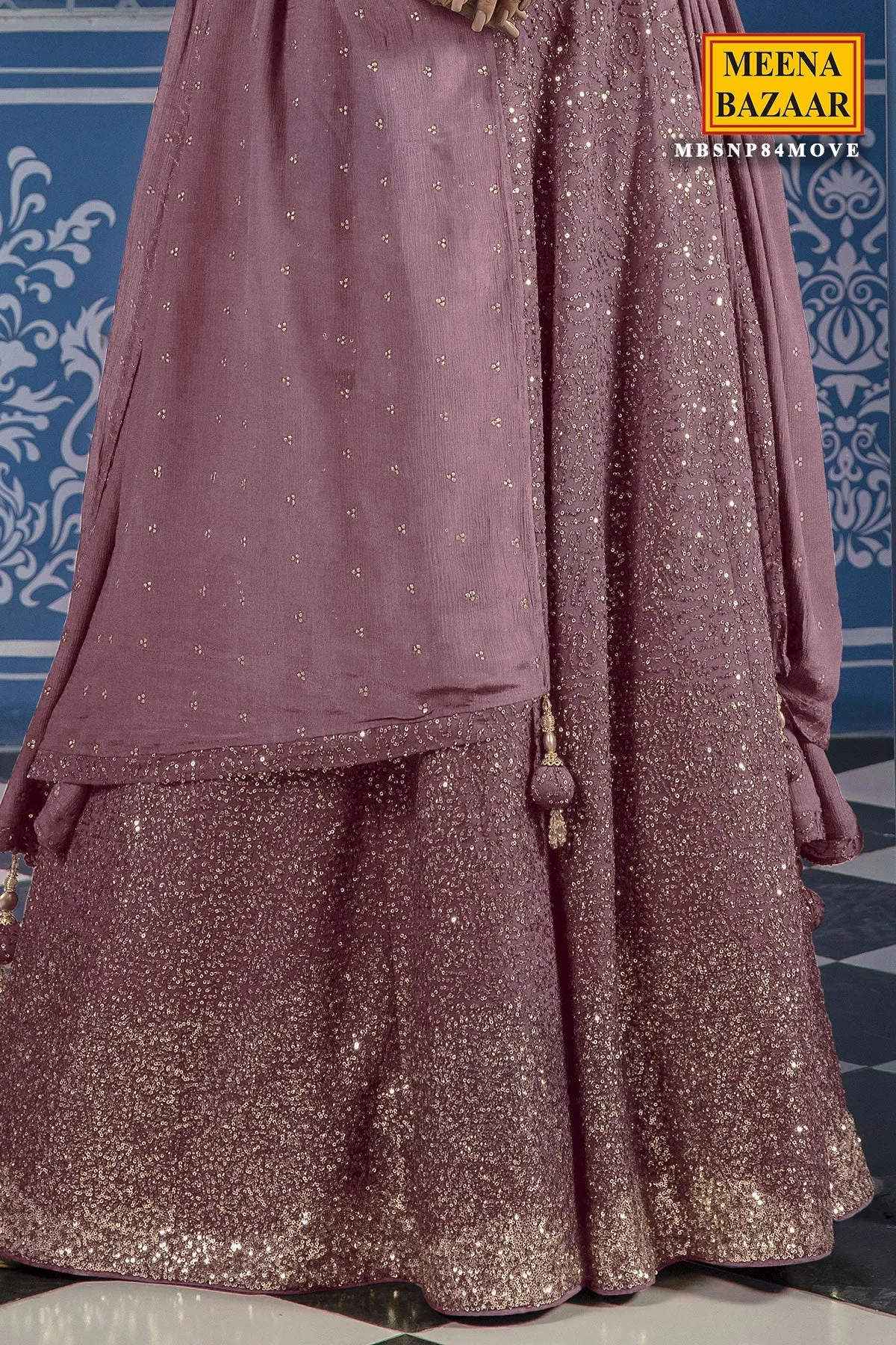 Sequined Mauve Georgette Lehenga