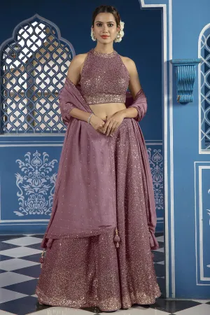Sequined Mauve Georgette Lehenga