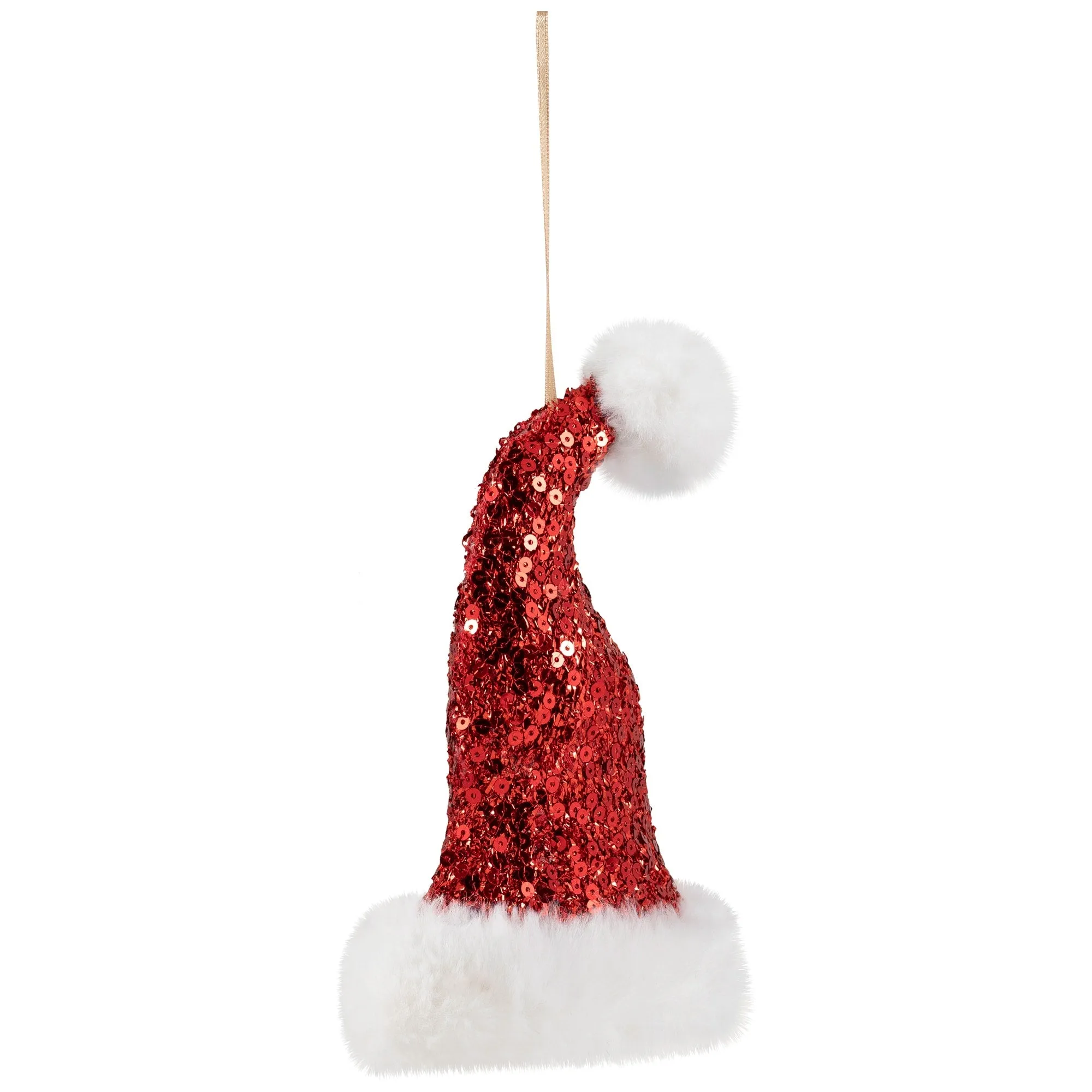 Sequined Santa Hat with Plush Trim Christmas Ornament - 8.5" - Red