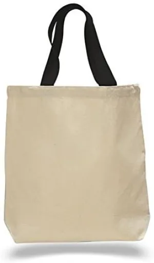 (Set of 12) 12 Pack- Wholesale Cotton Canvas Gusset and Contrasting Handles Tote Bag (Black)