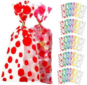 SEWOART Birthday Treat Bags 100pcs Pink Cellophane Party Favor Bags Dots Pattern