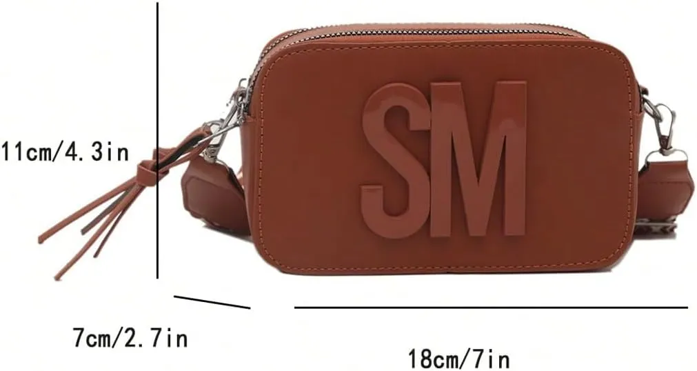 SHENHE Women's Letter Decor Crossbody Bags Double Zipper Mini Camera Bag with Geo Strap