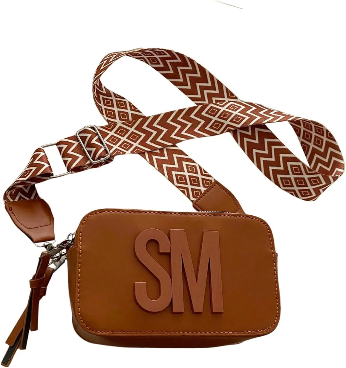 SHENHE Women's Letter Decor Crossbody Bags Double Zipper Mini Camera Bag with Geo Strap