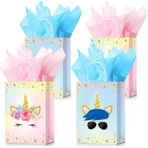 Sherr 30 Pcs Unicorn Party Favor Bags with Handles Tissue Paper Candy Treat Gift Goodie Bags Unicorn Party Supplies for Kids Girls Boys Birthday Decorations