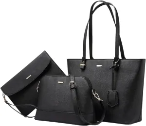 Shoulder bag, Crossbody Bag & Wristlet Wallet(Set of 3-Pure Black) Synthetic Leather Zipper Bag.