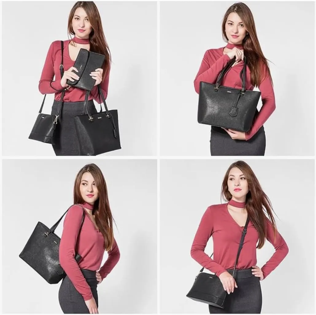 Shoulder bag, Crossbody Bag & Wristlet Wallet(Set of 3-Pure Black) Synthetic Leather Zipper Bag.