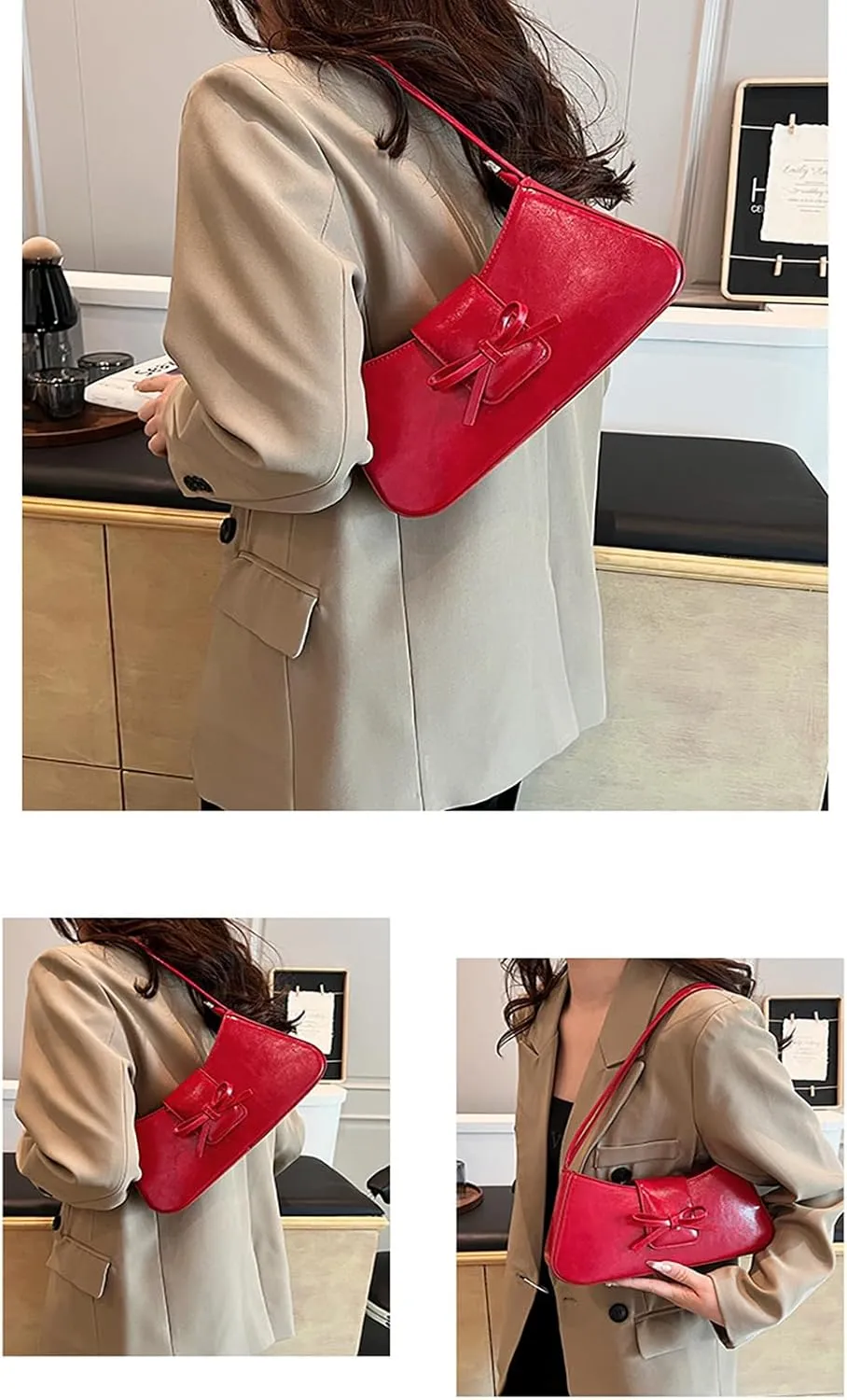 Shoulder Bags for Women,Coquette Bow Purse Trendy Y2K Purse PU Leather Hobo Handbag Cute Bag