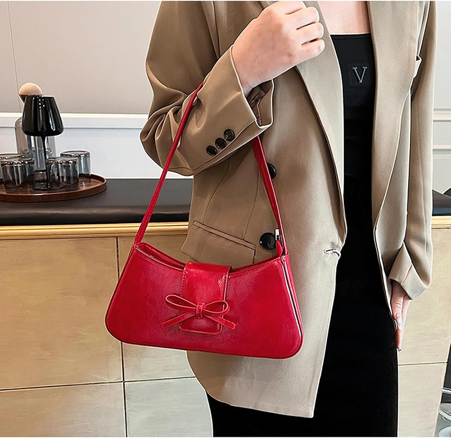 Shoulder Bags for Women,Coquette Bow Purse Trendy Y2K Purse PU Leather Hobo Handbag Cute Bag