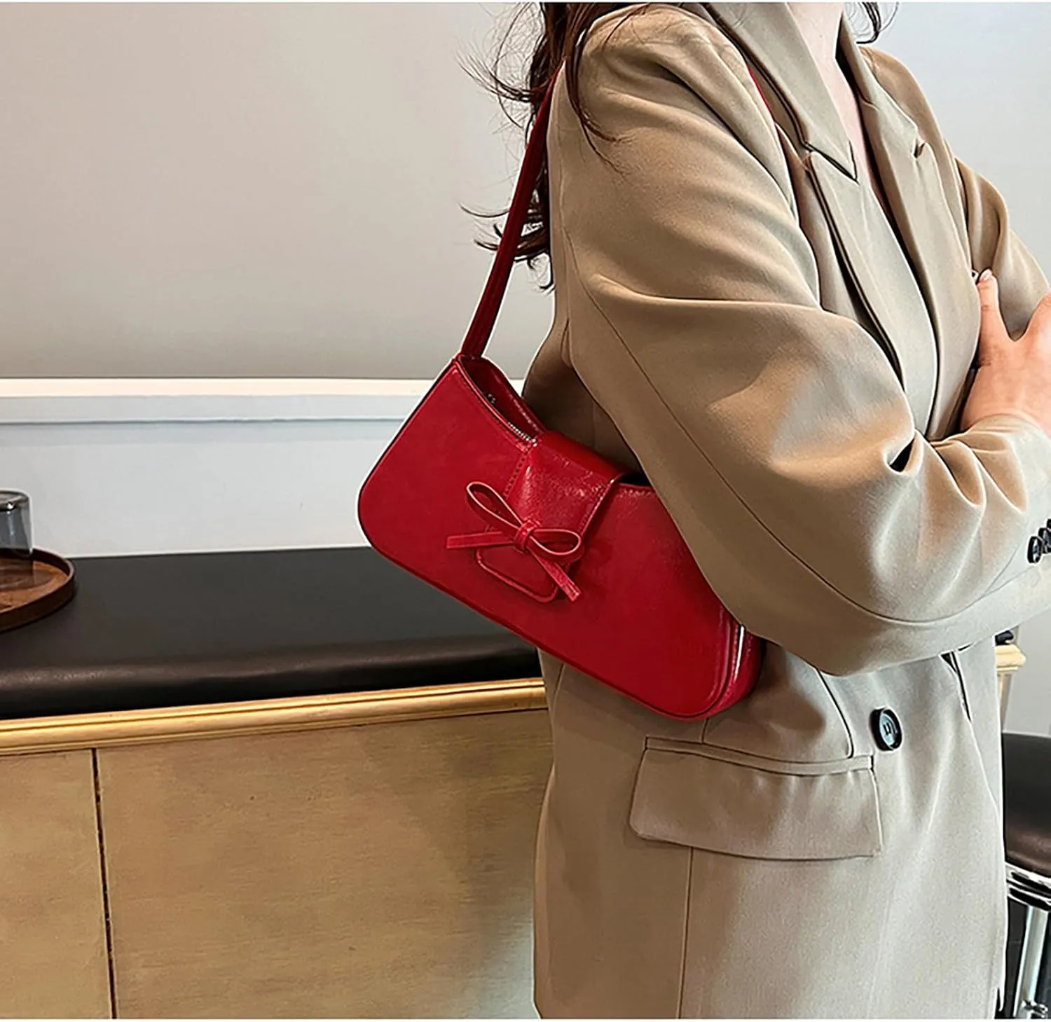 Shoulder Bags for Women,Coquette Bow Purse Trendy Y2K Purse PU Leather Hobo Handbag Cute Bag