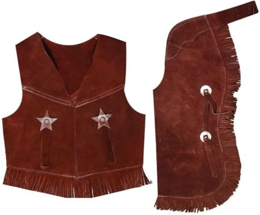 Showman Childrens Black or Brown Suede Leather Western Vest & Chaps Set