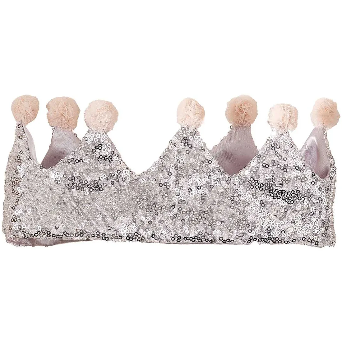 Silver Sequin & Pom Pom Princess Crown