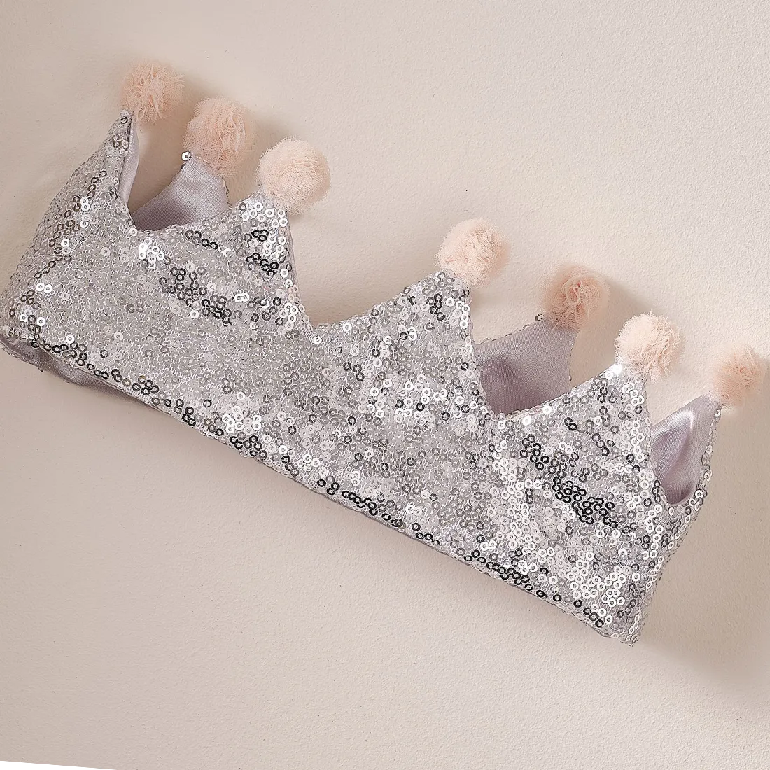 Silver Sequin & Pom Pom Princess Crown