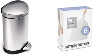 simplehuman 6 litre semi-round step can fingerprint-proof brushed stainless steel   code B 90 pack liners