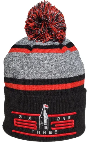 Six One 3 Cyber Acrylic Cuff Pom Ottawa Toque Grey Black Red