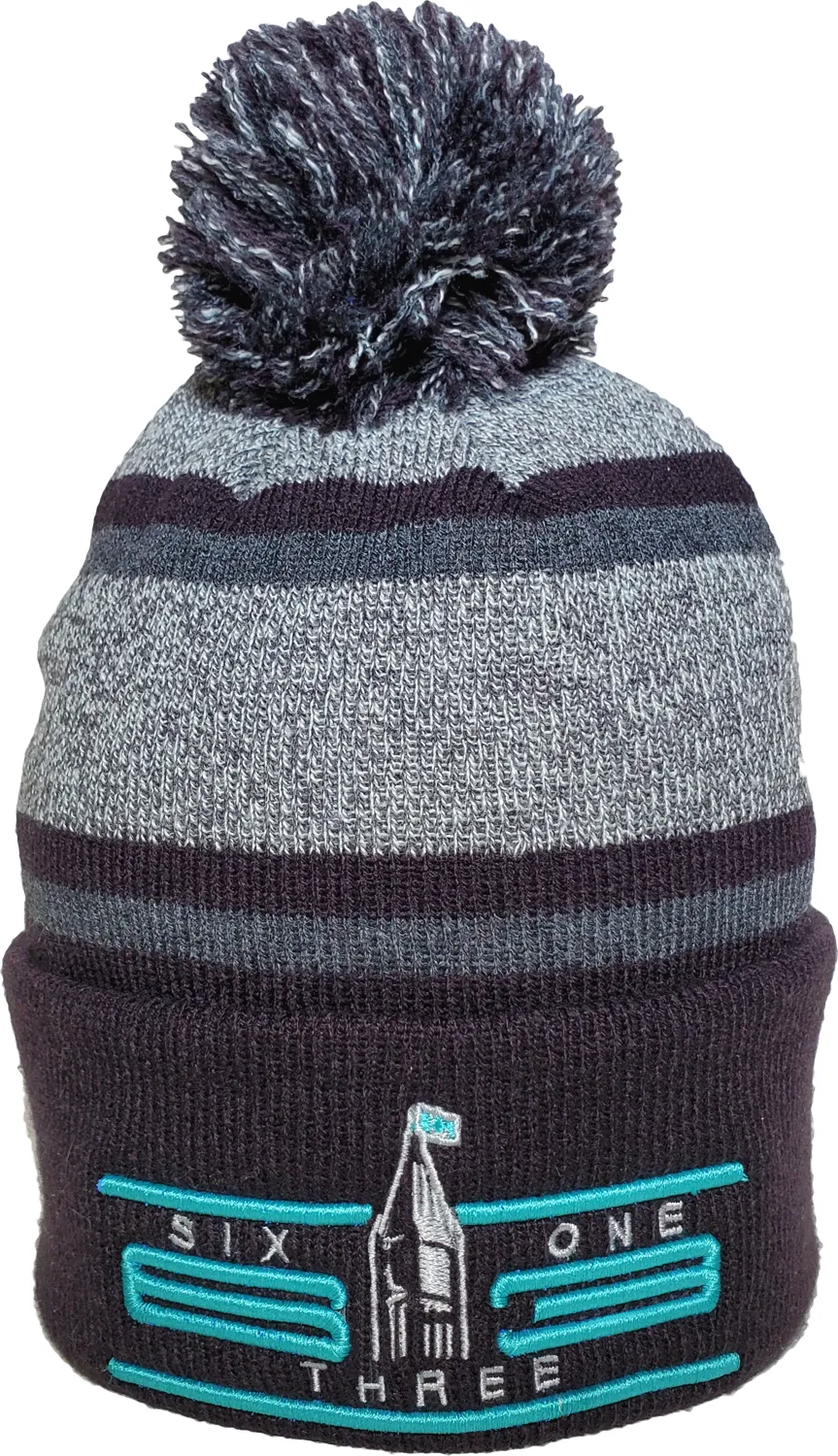 Six One 3 Cyber Acrylic Cuff Pom Ottawa Toque Grey Navy Teal