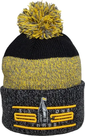 Six One 3 Cyber Marl Rib Knit Cuff Pom Ottawa Toque Black Gold
