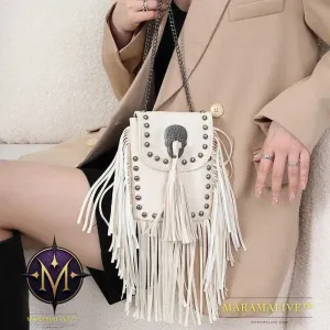 Sleek Soft Leather Studded Fringe Bag