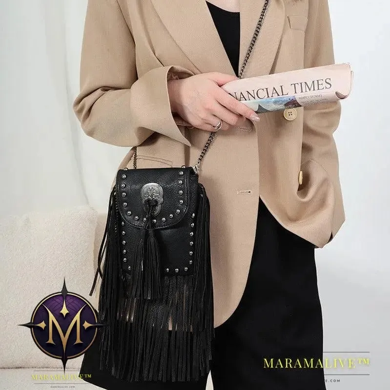 Sleek Soft Leather Studded Fringe Bag