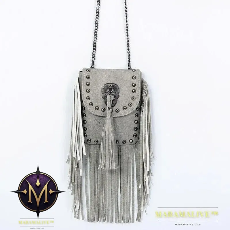 Sleek Soft Leather Studded Fringe Bag