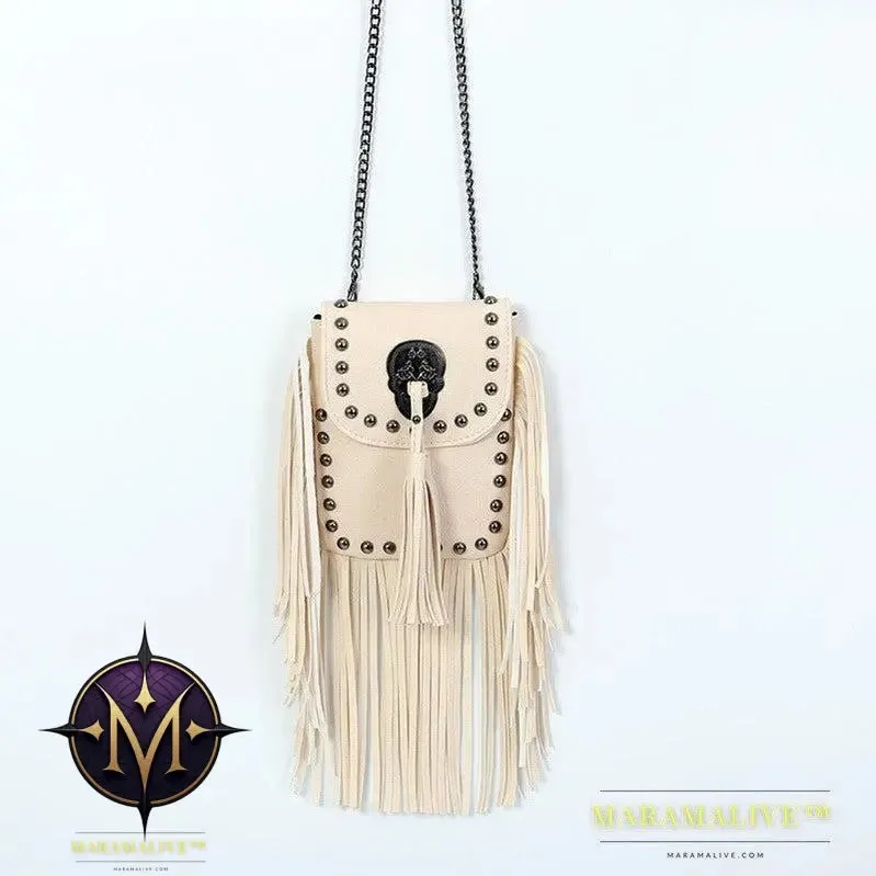 Sleek Soft Leather Studded Fringe Bag