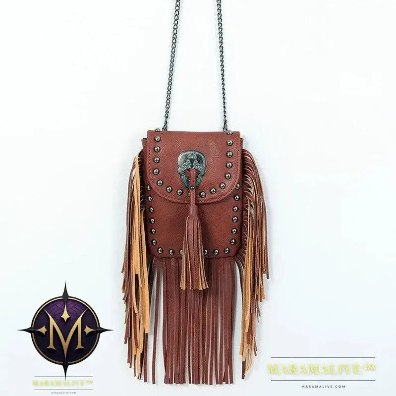Sleek Soft Leather Studded Fringe Bag