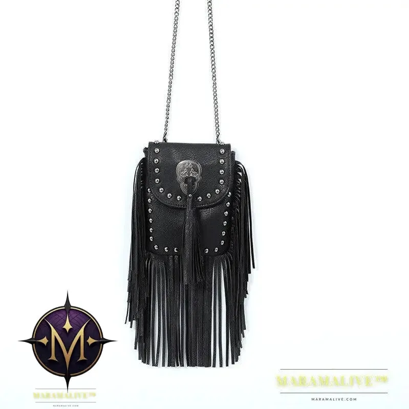 Sleek Soft Leather Studded Fringe Bag