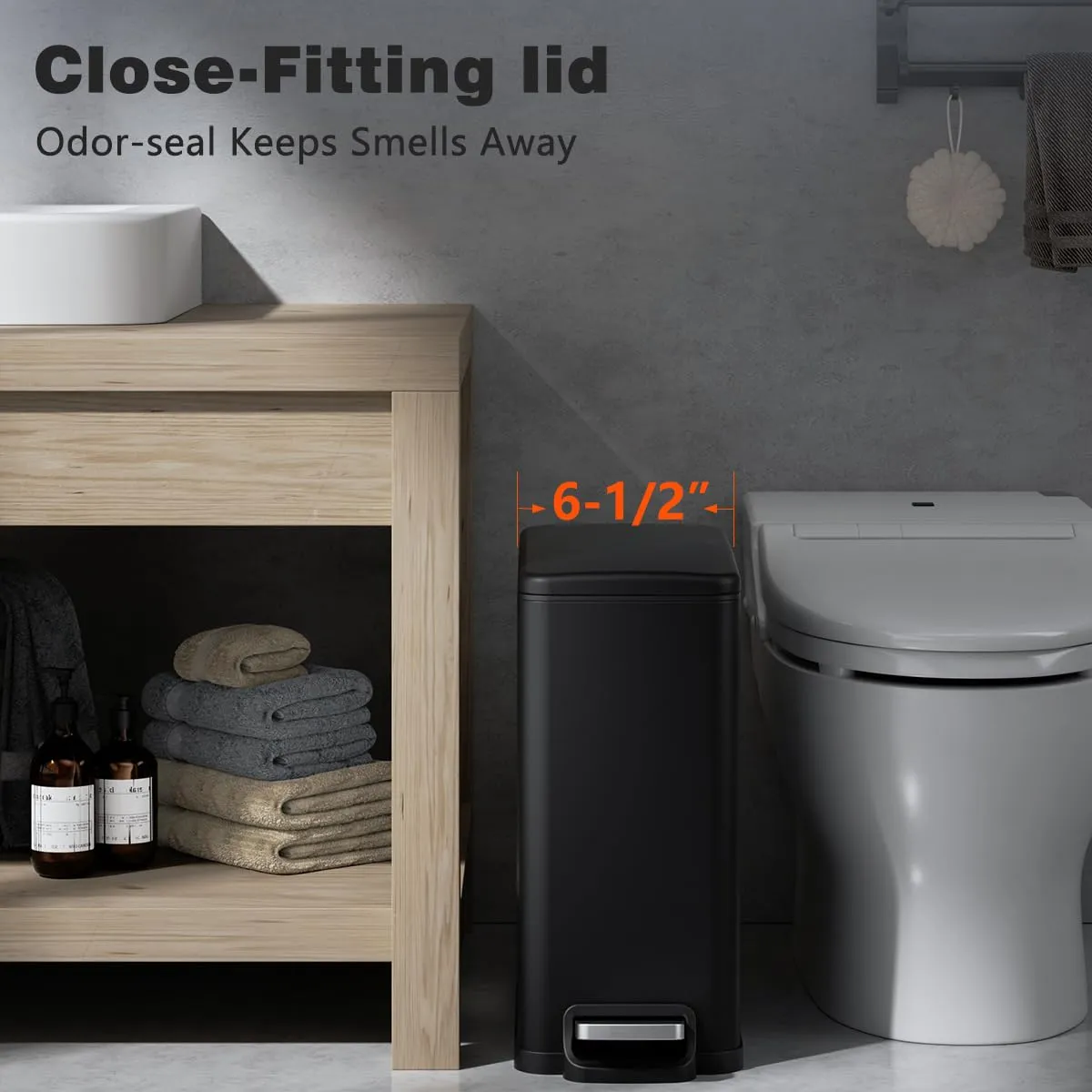 Slim Bathroom Trash Can with Lid Soft Close, 2.6 Gallon Stainless Steel Garbage Can with Removable Inner Bucket, Durable Step Pedal, Small Trash Bins for Toilet, Bedroom, Kitchen, Office