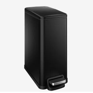Slim Bathroom Trash Can with Lid Soft Close, 2.6 Gallon Stainless Steel Garbage Can with Removable Inner Bucket, Durable Step Pedal, Small Trash Bins for Toilet, Bedroom, Kitchen, Office